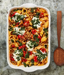 Confit tomato pasta and dukkah pangrattato