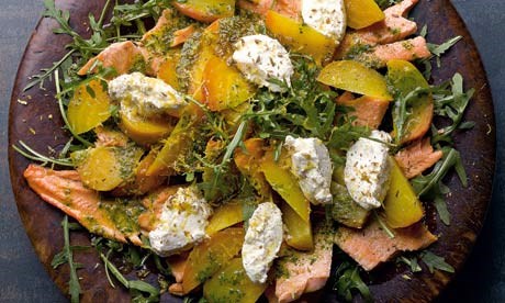 Confit trout salad with golden beetroot and ricotta