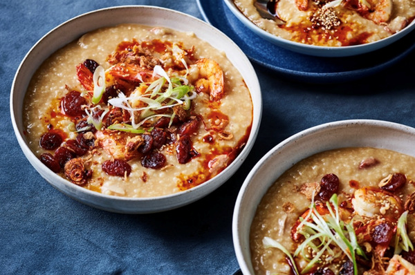 Congee with lap cheong and prawns