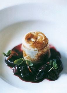 Contemporary marshmallow with mulled cherries 