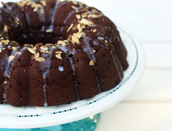 Cookie studded buttermilk chocolate bundt cake