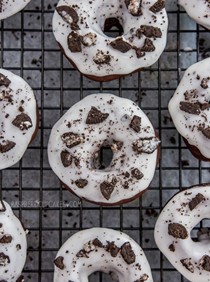 Cookies and cream baked chocolate doughnuts