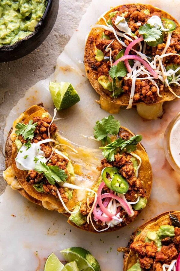 Cool Ranch chicken tostadadillas with honey lime crema (+ lime mashed avocado)