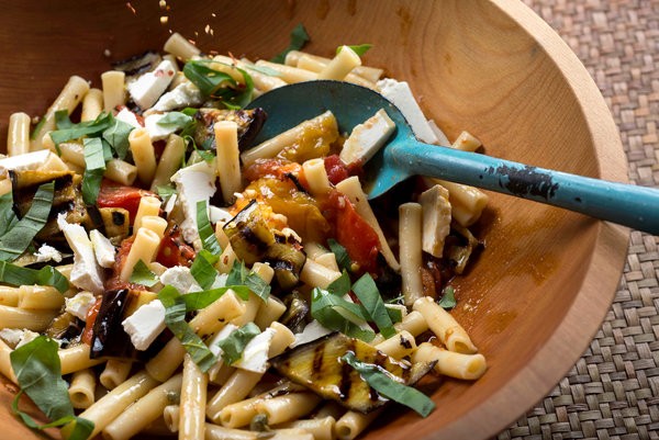 Cool ziti with eggplant and tomatoes