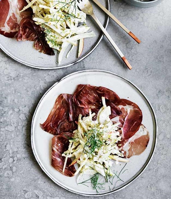 Coppa with fennel, apple and pumpkin seed cream