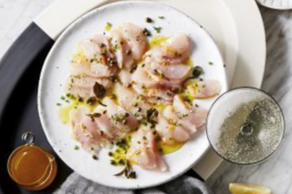 Coral trout crudo with capers and verjuice vinaigrette