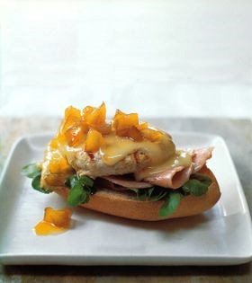 Cordon bleu burger with melting Brie and caramelised apple butter