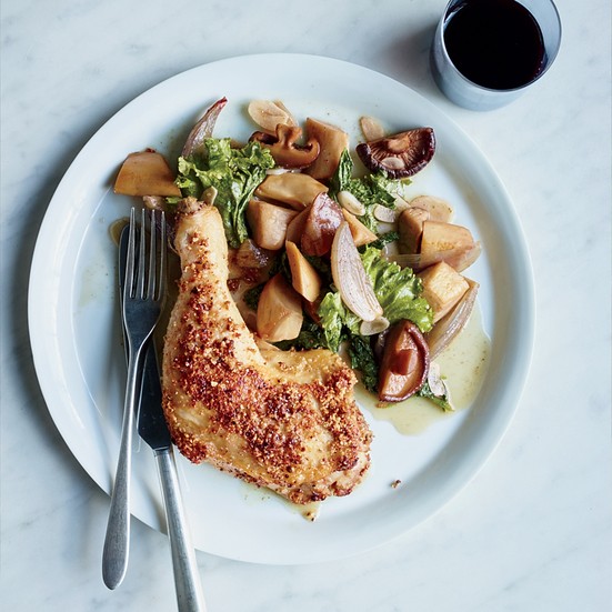 Coriander-and-almond-crusted chicken legs