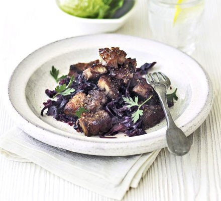 Coriander-crusted pork with sweet and sour cabbage