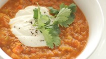 Coriander-orange-scented red lentil soup