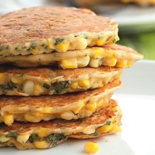 Corn & basil cakes