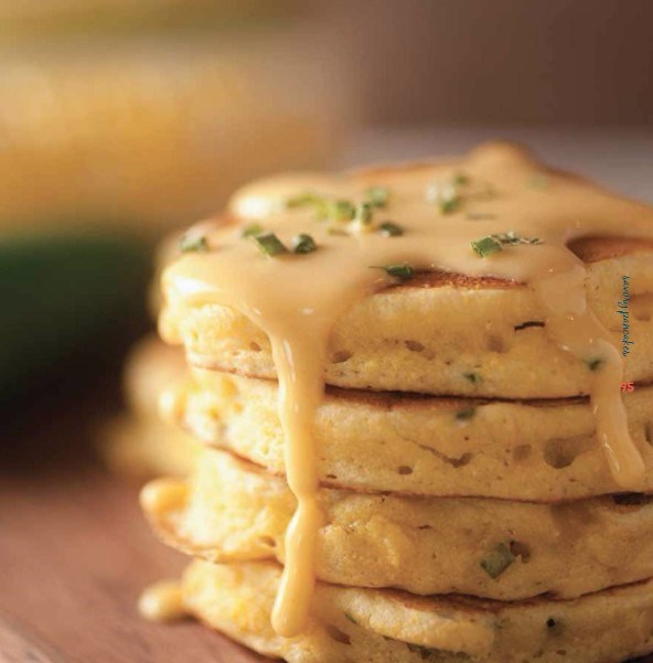 Corn & jalapeño cakes with cheddar sauce