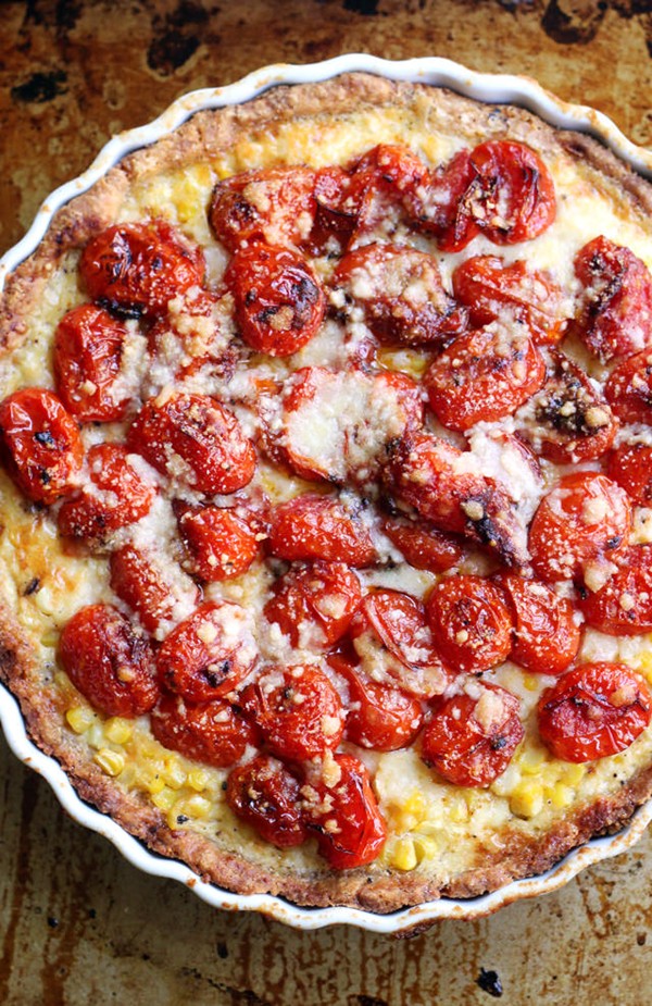 Corn and cherry tomato quiche