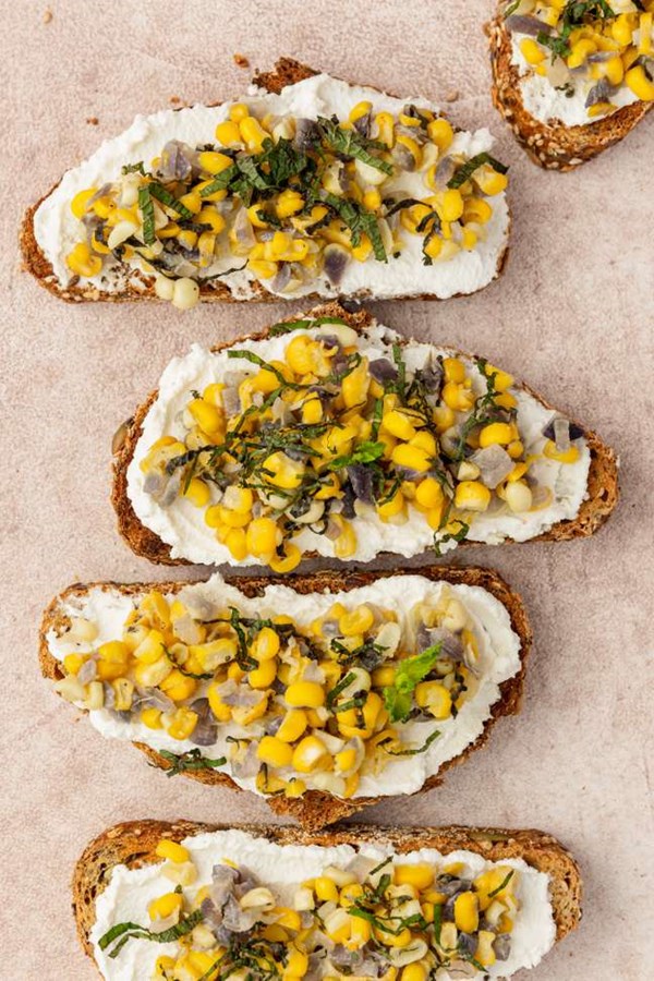 Corn and ricotta bruschetta