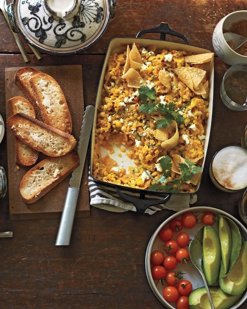 Corn and scallion chilaquiles