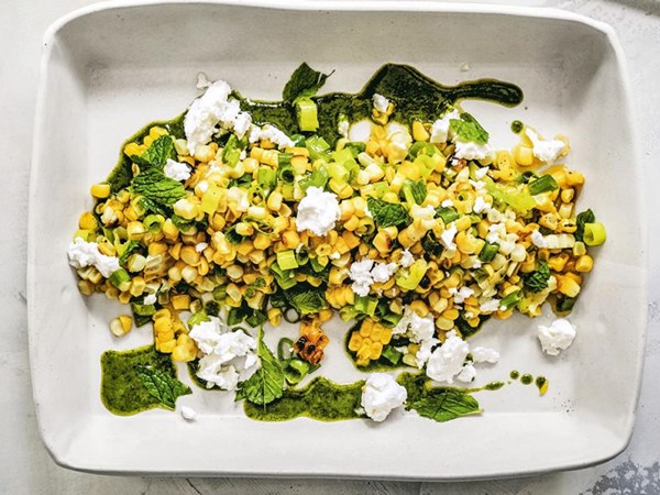 Corn and scallion salad with cilantro-mint dressing 
