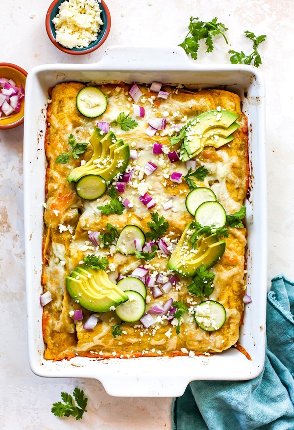 Corn and zucchini enchiladas