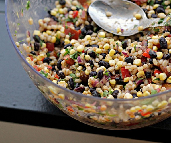 Corn-avocado salad with black beans and barley