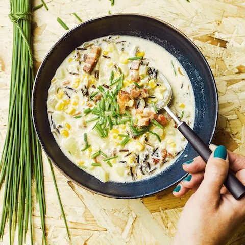 Corn, bacon and wild-rice chowder