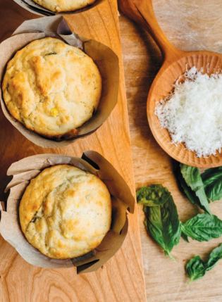 Corn-basil muffins