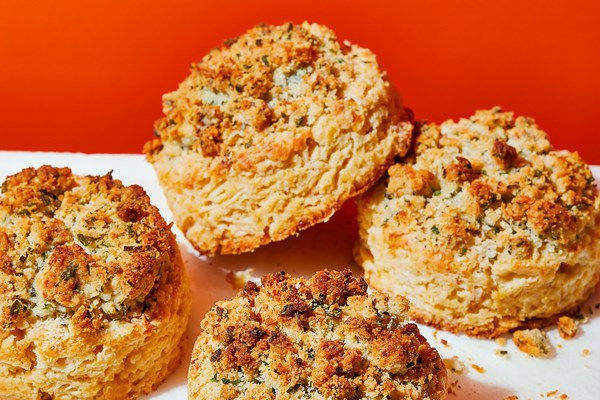 Corn biscuits with savory herb streusel