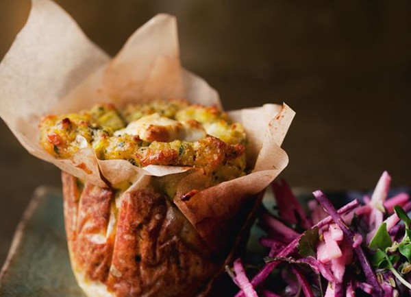 Corn cakes with beetroot and apple salad