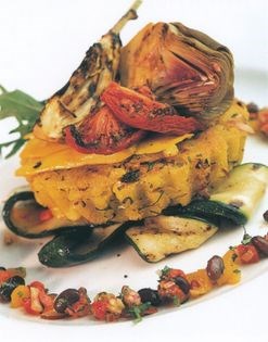 Corn cakes with Pacific chilli vegetables