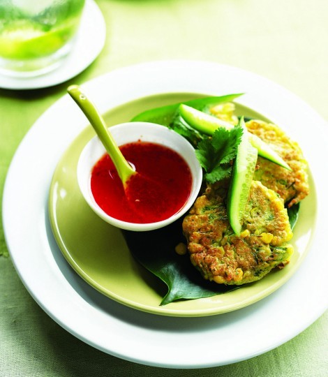 Corn cakes with sweet chilli sauce