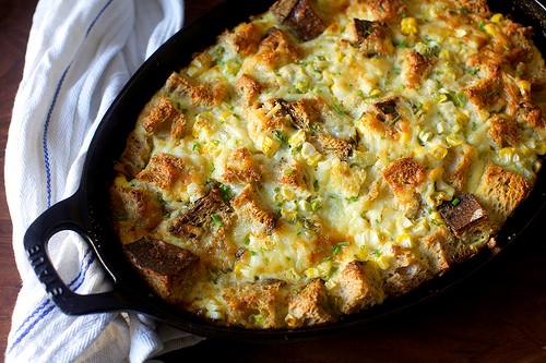 Corn, cheddar and scallion strata