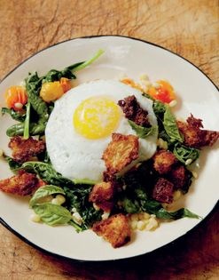 Corn, cherry tomato, and spinach hash