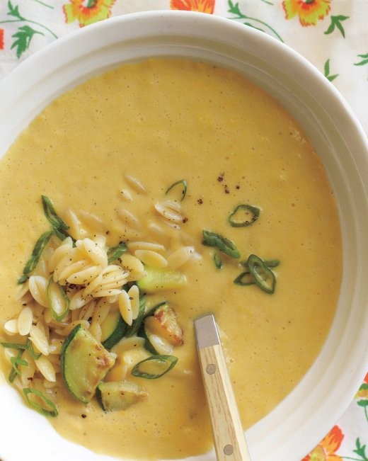 Corn chowder with zucchini and orzo