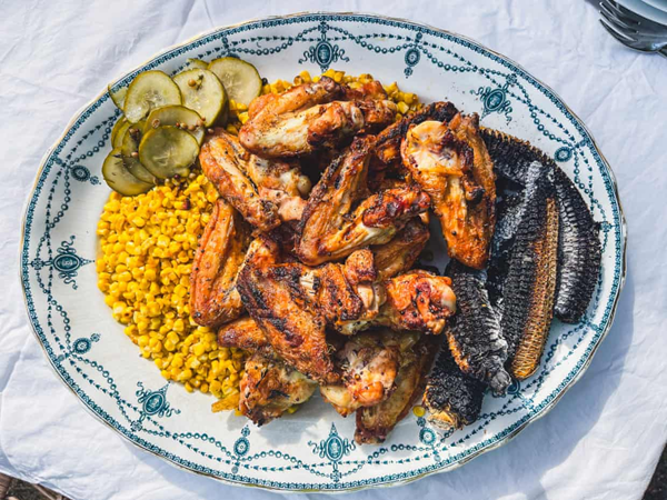 Corn cob-smoked pickle brine wings