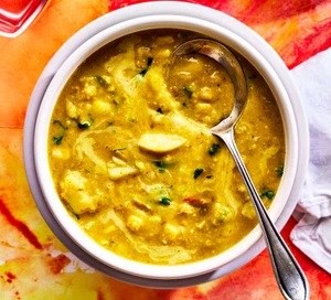 Corn, coconut & lentil chowder