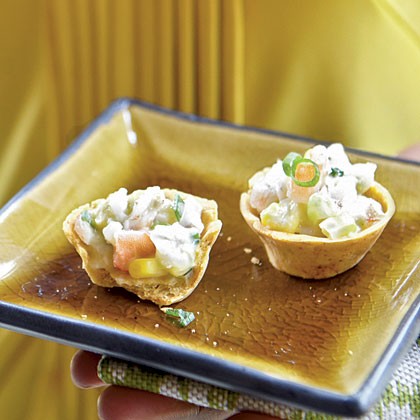 Corn cups with salsa shrimp salad
