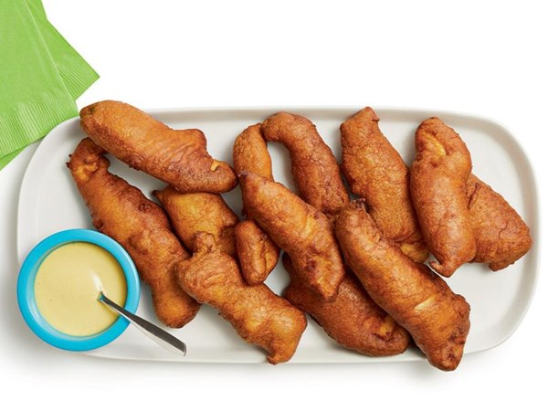 Corn dog-battered chicken fingers