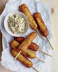 Corn dogs with krab relish