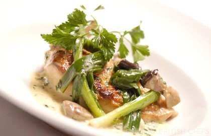 Corn-fed chicken with wild mushrooms and leeks