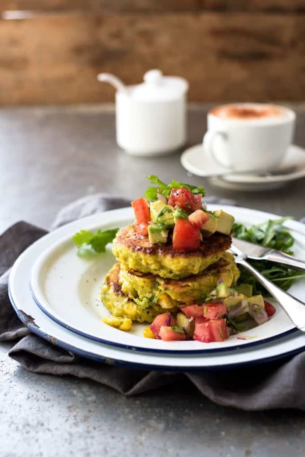 Corn fritters with avocado salsa