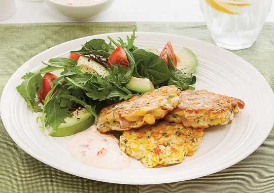 Corn fritters with feta & bacon
