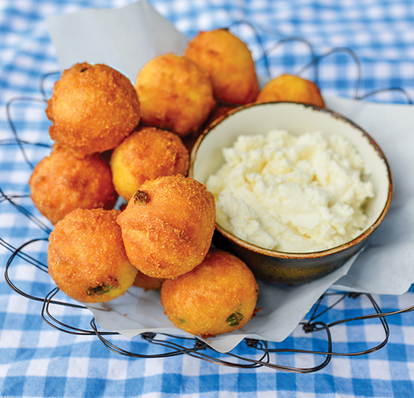 Corn fritters with fresh sheep's milk cheese