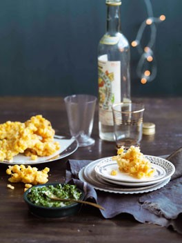 Corn fritters with jalapeño and coriander salsa