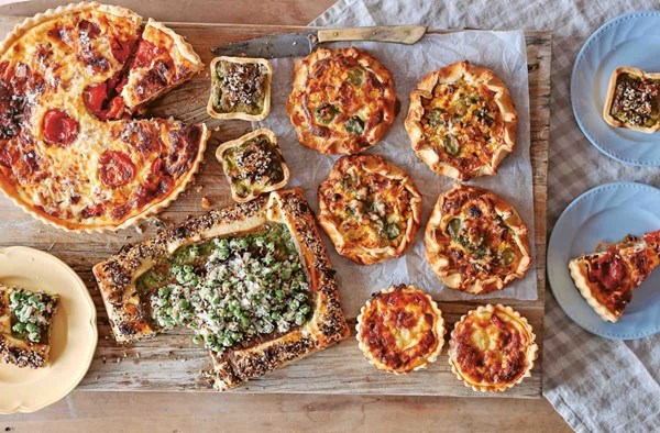 Corn, goat's cheese, pickle and dill tarts