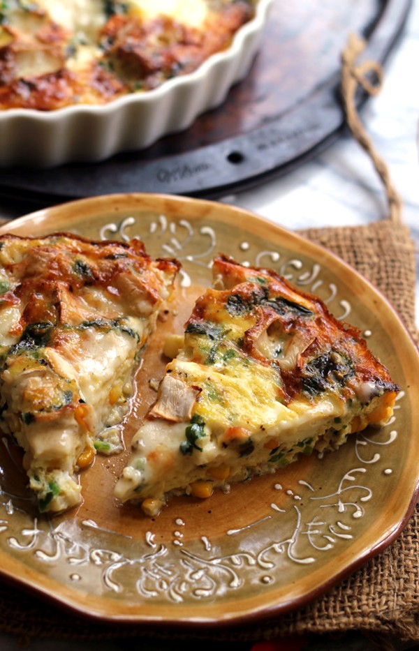 Corn, jalapeno, and Brie frittata