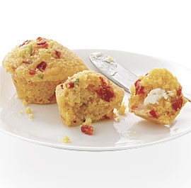 Corn muffins with roasted red peppers, scallions, and cheddar