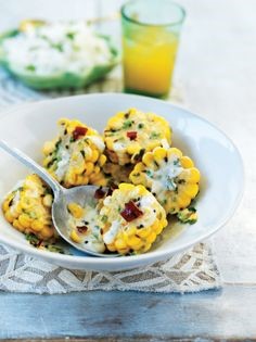 Corn on the cob poached in coconut milk