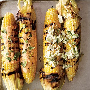 Corn on the cob with feta and mint butter