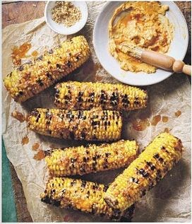 Corn on the cob with gochujang, salad onion & honey butter
