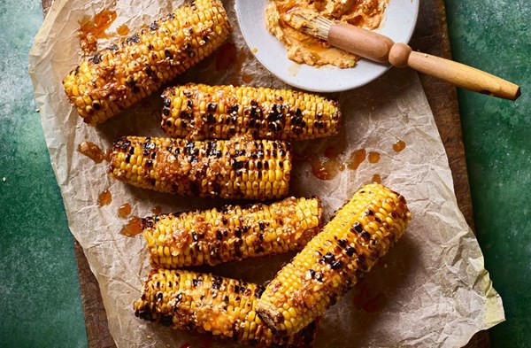 Corn on the cob with gochujang, salad onion & honey butter