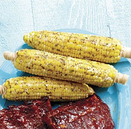 Corn on the cob with mustard-maple-thyme butter