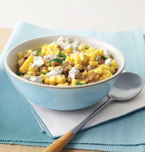 Corn salad with feta and walnuts